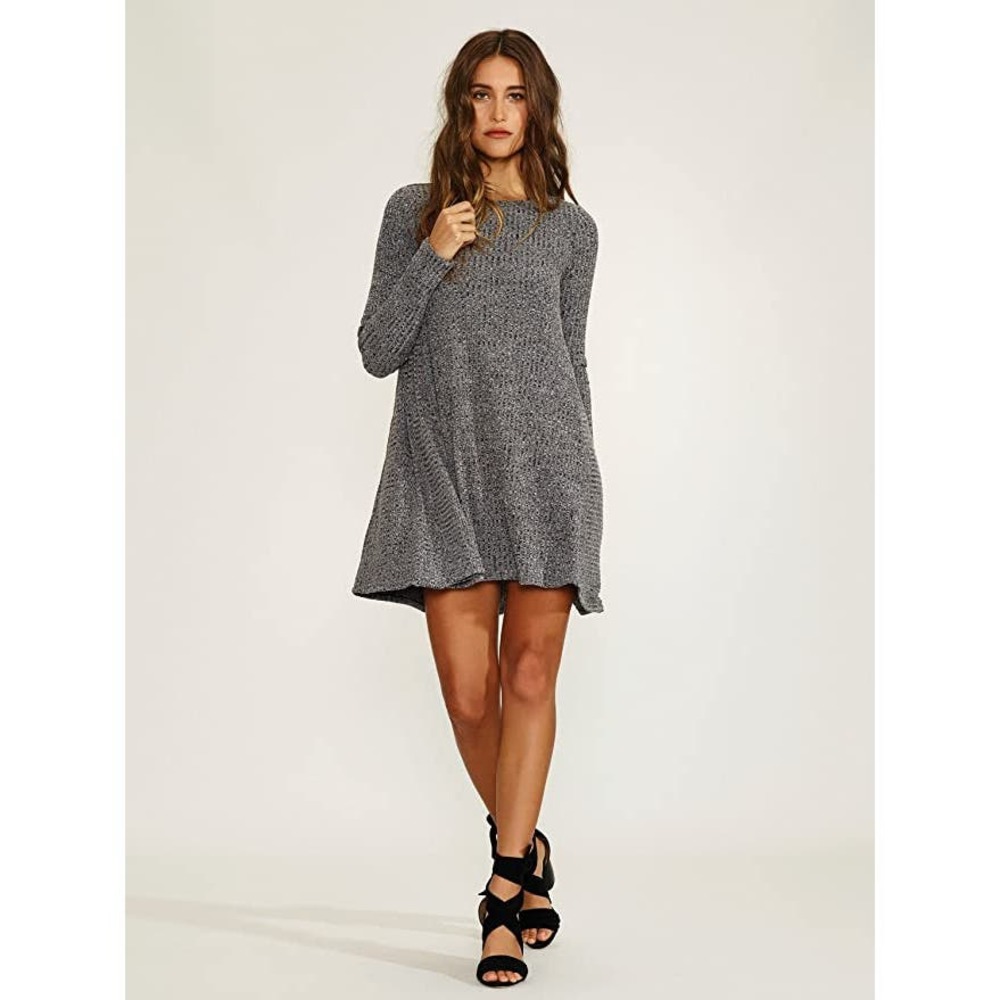Lovers + Friends Shannon Dress Grey Ribbed Marled Mini Babydoll Swing Size Small